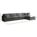  Manufacturer Color_Grey -- Plush 140" Grey Velvet Upholstered Standard Comfort 5 pc Modular Sectional IMAGE 12