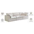  Manufacturer Color_Cream -- Plush 105" Cream Velvet Upholstered Standard Comfort 3 pc Modular Sofa IMAGE 9