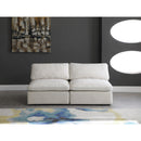 Manufacturer Color_Cream -- Plush 70" Cream Velvet Upholstered Standard Comfort 2 pc Armless Modular Loveseat IMAGE 3