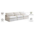  Manufacturer Color_Cream -- Plush 105" Cream Velvet Upholstered Standard Comfort 3 pc Armless Modular Sofa IMAGE 9