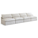  Manufacturer Color_Cream -- Plush 140" Cream Velvet Upholstered Standard Comfort 4 pc Armless Modular Sofa IMAGE 1