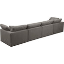  Manufacturer Color_Grey -- Plush 140" Grey Velvet Upholstered Standard Comfort 4 pc Modular Sofa IMAGE 4