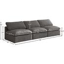  Manufacturer Color_Grey -- Plush 105" Grey Velvet Upholstered Standard Comfort 3 pc Armless Modular Sofa IMAGE 8