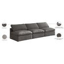  Manufacturer Color_Grey -- Plush 105" Grey Velvet Upholstered Standard Comfort 3 pc Armless Modular Sofa IMAGE 9