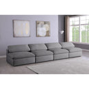  Manufacturer Color_Grey -- Serene 156" Grey Linen Textured Fabric Upholstered Deluxe Comfort 4 pc Armless Modular Sofa IMAGE 2