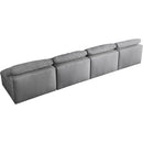  Manufacturer Color_Grey -- Serene 156" Grey Linen Textured Fabric Upholstered Deluxe Comfort 4 pc Armless Modular Sofa IMAGE 4