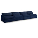  Manufacturer Color_Navy -- Serene 156" Navy Linen Textured Fabric Upholstered Deluxe Comfort 4 pc Armless Modular Sofa IMAGE 1