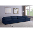  Manufacturer Color_Navy -- Serene 156" Navy Linen Textured Fabric Upholstered Deluxe Comfort 4 pc Armless Modular Sofa IMAGE 2