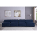  Manufacturer Color_Navy -- Serene 156" Navy Linen Textured Fabric Upholstered Deluxe Comfort 4 pc Armless Modular Sofa IMAGE 3
