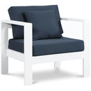  Meridian Nizuc Navy Water Resistant Fabric Upholstered Outdoor Patio Arm Chair IMAGE 1