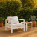  Meridian Nizuc White Water Resistant Fabric Upholstered Outdoor Patio Arm Chair IMAGE 2