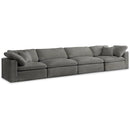  Manufacturer Color_Grey -- Cozy 158" Grey Velvet Upholstered Overstuffed Fiber Filled Comfort 4 pc Modular Sofa IMAGE 1