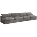  Manufacturer Color_Grey -- Cozy 156" Grey Velvet Upholstered Overstuffed Fiber Filled Comfort 4 pc Armless Modular Sofa IMAGE 1