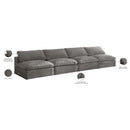  Manufacturer Color_Grey -- Cozy 156" Grey Velvet Upholstered Overstuffed Fiber Filled Comfort 4 pc Armless Modular Sofa IMAGE 7