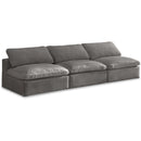  Manufacturer Color_Grey -- Cozy 117" Grey Velvet Upholstered Overstuffed Fiber Filled Comfort 3 pc Armless Modular Sofa IMAGE 1