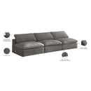  Manufacturer Color_Grey -- Cozy 117" Grey Velvet Upholstered Overstuffed Fiber Filled Comfort 3 pc Armless Modular Sofa IMAGE 7
