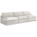  Manufacturer Color_Cream -- Cozy 117" Cream Velvet Upholstered Overstuffed Fiber Filled Comfort 3 pc Armless Modular Sofa IMAGE 1