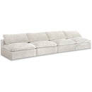  Manufacturer Color_Cream -- Cozy 156" Cream Velvet Upholstered Overstuffed Fiber Filled Comfort 4 pc Armless Modular Sofa IMAGE 1