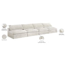  Manufacturer Color_Cream -- Cozy 156" Cream Velvet Upholstered Overstuffed Fiber Filled Comfort 4 pc Armless Modular Sofa IMAGE 7