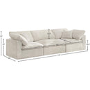  Manufacturer Color_Cream -- Cozy 119" Cream Velvet Upholstered Overstuffed Fiber Filled Comfort 3 pc Modular Sofa IMAGE 7