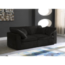  Manufacturer Color_Black -- Cozy 80" Black Velvet Upholstered Overstuffed Fiber Filled Comfort 2 pc Modular Loveseat IMAGE 2