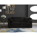  Manufacturer Color_Black -- Cozy 80" Black Velvet Upholstered Overstuffed Fiber Filled Comfort 2 pc Modular Loveseat IMAGE 3
