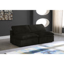  Manufacturer Color_Black -- Cozy 78" Black Velvet Upholstered Overstuffed Fiber Filled Comfort 2 pc Armless Modular Loveseat IMAGE 2