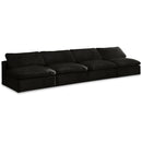  Manufacturer Color_Black -- Cozy 156" Black Velvet Upholstered Overstuffed Fiber Filled Comfort 4 pc Armless Modular Sofa IMAGE 1