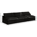  Manufacturer Color_Black -- Cozy 117" Black Velvet Upholstered Overstuffed Fiber Filled Comfort 3 pc Armless Modular Sofa IMAGE 6