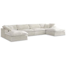  Manufacturer Color_Cream -- Cozy 158" Cream Velvet Upholstered Overstuffed Fiber Filled Comfort 6 pc Modular Sectional IMAGE 1