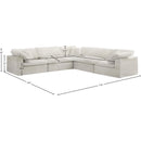  Manufacturer Color_Cream -- Cozy 119" Cream Velvet Upholstered Overstuffed Fiber Filled Comfort 5 pc Modular Sectional IMAGE 7