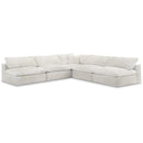  Manufacturer Color_Cream -- Cozy 118" Cream Velvet Upholstered Overstuffed Fiber Filled Comfort 5 pc Modular Sectional IMAGE 1