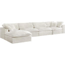  Manufacturer Color_Cream -- Cozy 158" Cream Velvet Upholstered Overstuffed Fiber Filled Comfort 5 pc Modular Sectional IMAGE 3