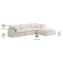  Manufacturer Color_Cream -- Cozy 119" Cream Velvet Upholstered Overstuffed Fiber Filled Comfort 4 pc Modular Sectional IMAGE 12