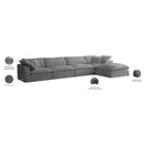  Manufacturer Color_Grey -- Cozy 158" Grey Velvet Upholstered Overstuffed Fiber Filled Comfort 5 pc Modular Sectional IMAGE 12
