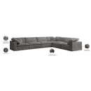  Manufacturer Color_Grey -- Cozy 158" Grey Velvet Upholstered Overstuffed Fiber Filled Comfort 6 pc Modular Sectional IMAGE 9