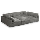 Manufacturer Color_Grey -- Cozy 119" Grey Velvet Upholstered Overstuffed Fiber Filled Comfort 6 pc Modular Sectional IMAGE 1