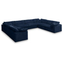  Manufacturer Color_Navy -- Cozy 158" Navy Velvet Upholstered Overstuffed Fiber Filled Comfort 8 pc Modular Sectional IMAGE 1