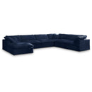  Manufacturer Color_Navy -- Cozy 158" Navy Velvet Upholstered Overstuffed Fiber Filled Comfort 7 pc Modular Sectional IMAGE 1