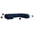  Manufacturer Color_Navy -- Cozy 158" Navy Velvet Upholstered Overstuffed Fiber Filled Comfort 7 pc Modular Sectional IMAGE 9