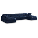  Manufacturer Color_Navy -- Cozy 158" Navy Velvet Upholstered Overstuffed Fiber Filled Comfort 6 pc Modular Sectional IMAGE 1