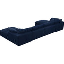  Manufacturer Color_Navy -- Cozy 158" Navy Velvet Upholstered Overstuffed Fiber Filled Comfort 6 pc Modular Sectional IMAGE 4