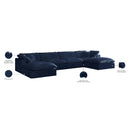  Manufacturer Color_Navy -- Cozy 158" Navy Velvet Upholstered Overstuffed Fiber Filled Comfort 6 pc Modular Sectional IMAGE 9