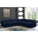  Manufacturer Color_Navy -- Cozy 118" Navy Velvet Upholstered Overstuffed Fiber Filled Comfort 5 pc Modular Sectional IMAGE 2