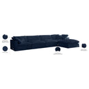  Manufacturer Color_Navy -- Cozy 158" Navy Velvet Upholstered Overstuffed Fiber Filled Comfort 5 pc Modular Sectional IMAGE 12