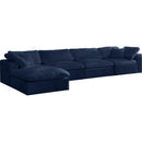  Manufacturer Color_Navy -- Cozy 158" Navy Velvet Upholstered Overstuffed Fiber Filled Comfort 5 pc Modular Sectional IMAGE 3