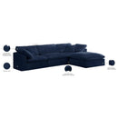 Manufacturer Color_Navy -- Cozy 119" Navy Velvet Upholstered Overstuffed Fiber Filled Comfort 4 pc Modular Sectional IMAGE 12