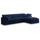  Manufacturer Color_Navy -- Cozy 119" Navy Velvet Upholstered Overstuffed Fiber Filled Comfort 4 pc Modular Sectional IMAGE 1