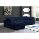  Manufacturer Color_Navy -- Cozy 119" Navy Velvet Upholstered Overstuffed Fiber Filled Comfort 4 pc Modular Sectional IMAGE 4