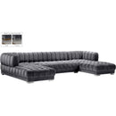  Manufacturer Color_Grey -- Gwen 143" Grey Velvet Upholstered 3 pc Sectional IMAGE 2